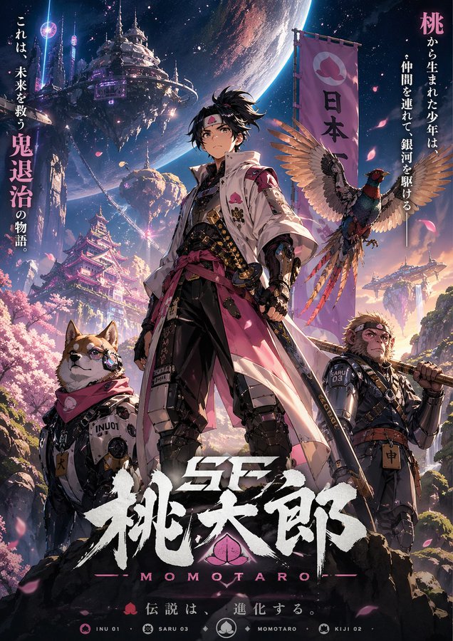 赛博科幻桃太郎主视觉图