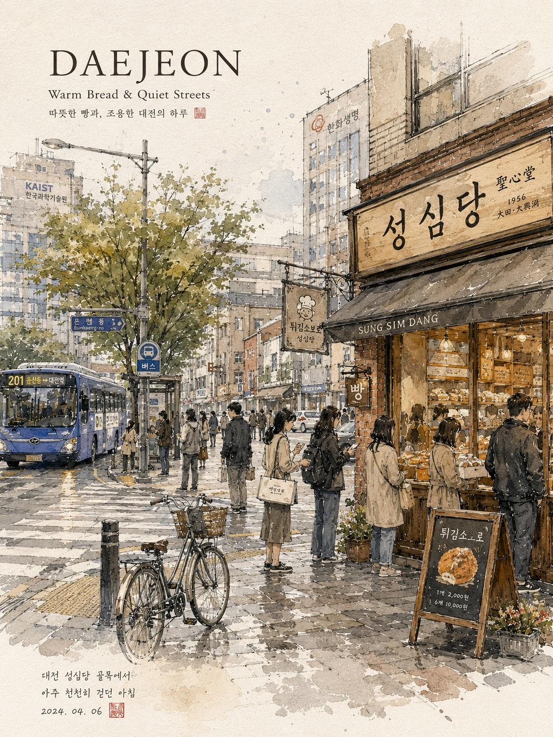 韩国城市水彩旅行插画 - AI 提示词 | NanoALL